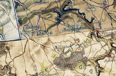 Chodov a Litochleby na mapě 1. vojenského mapování z let 1764 - 1768
